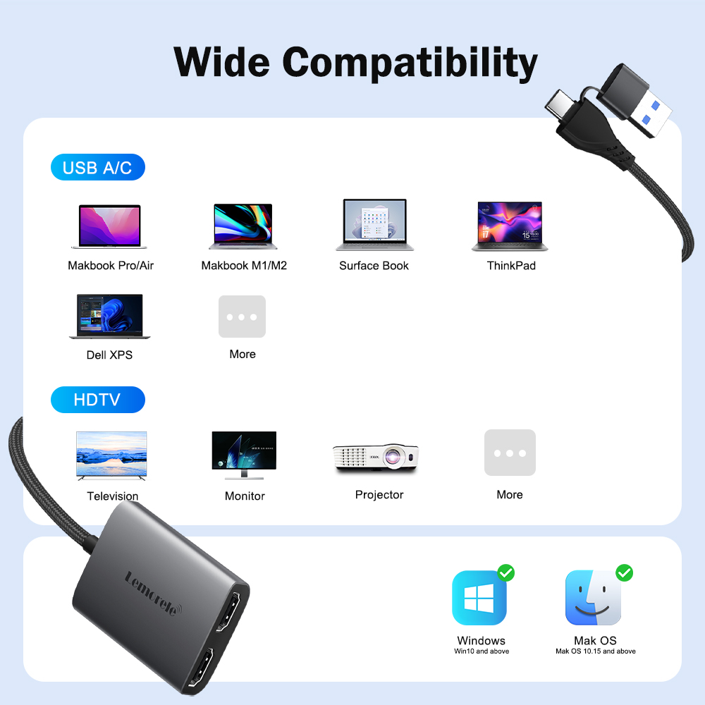 Lemorele Dual HDMI-адаптер 4K  – обзор и цена Hdmi Adapter Tablet